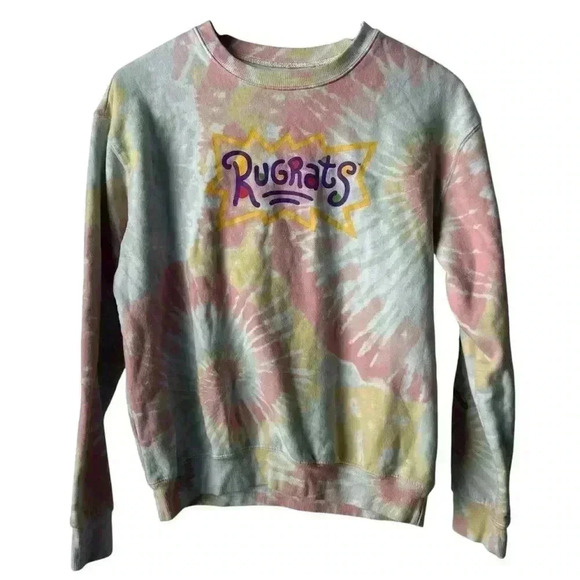 Rugrats Tie Dye Print Yellow Pink Sweatshirt Character Sleeve | Size Medium - Picture 1 of 7